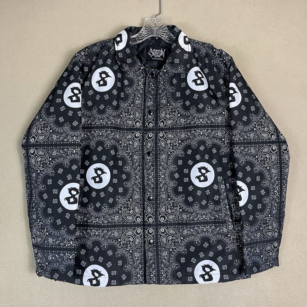 Section 8 Jacket Mens Small Black Bandanna 8 Ball Puffer Streetwear Jacket‎